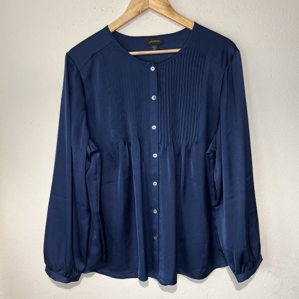 J. Jill Navy Pintuck Button-Front Blouse